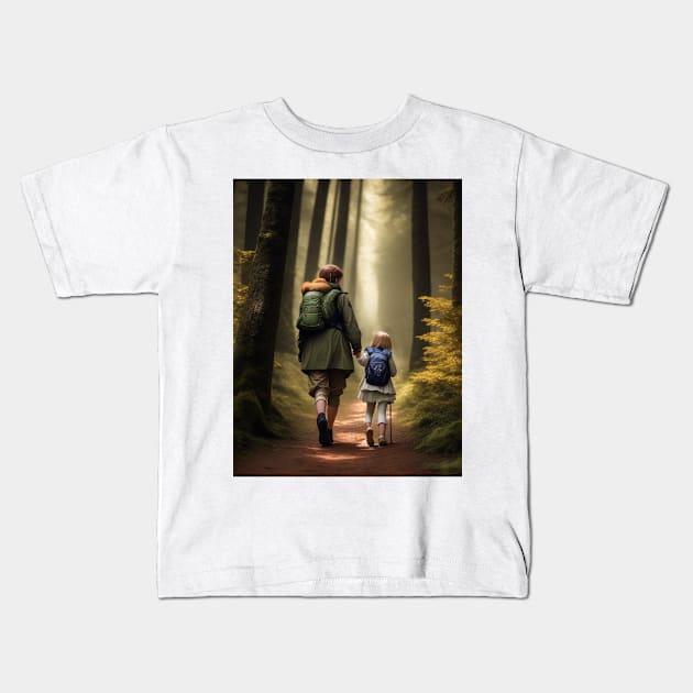 young girl and her brother are exploring a mystical forest. Kids T-Shirt by MeriemBz